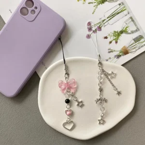 Phone Strap Silver Glitter Heart